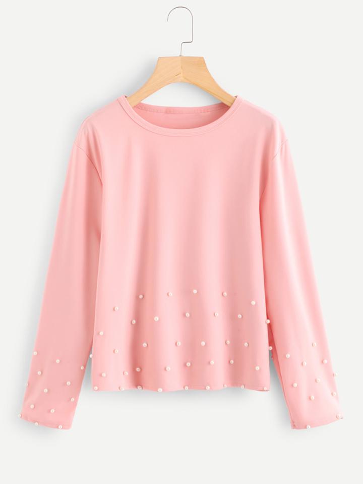 Romwe Pearl Beaded Tee