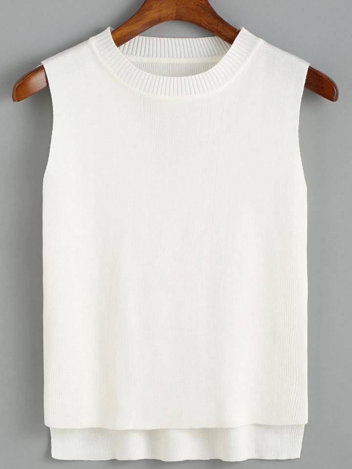 Romwe Dip Hem Sweater White Tank Top