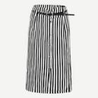 Romwe Striped Single Breasted Belted Skirt