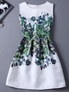 Romwe Florals Jacquard Green A-line Dress