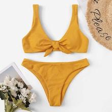 Romwe Tie Front Scoop Neck Bikini Set