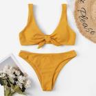 Romwe Tie Front Scoop Neck Bikini Set