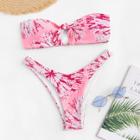 Romwe Graphic Print Bandeau With High Cut Bikini Set