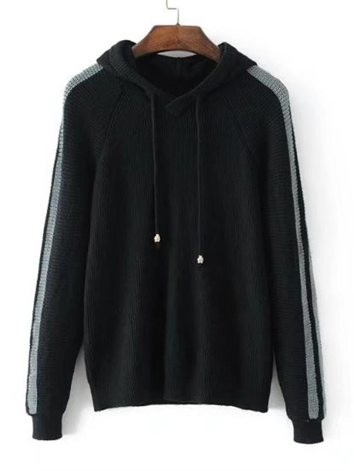 Romwe Striped Raglan Sleeve Hooded Sweater