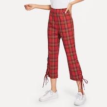 Romwe Lace Up Checked Pants