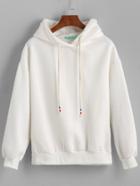 Romwe White Drop Shoulder Drawstring Hooded Sweatshirt
