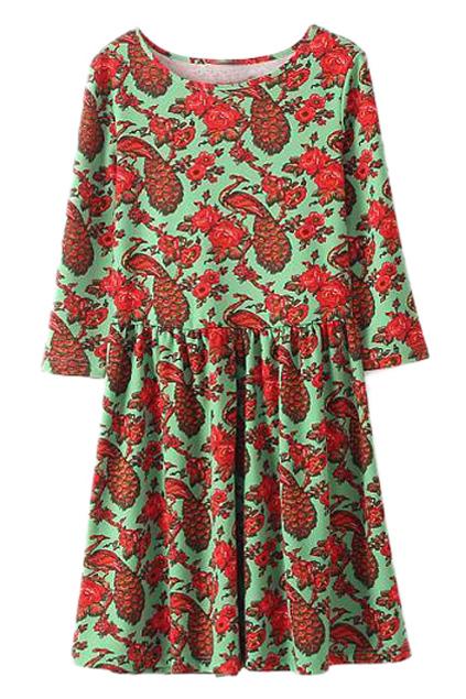 Romwe Phoenix Print Pleated Dress