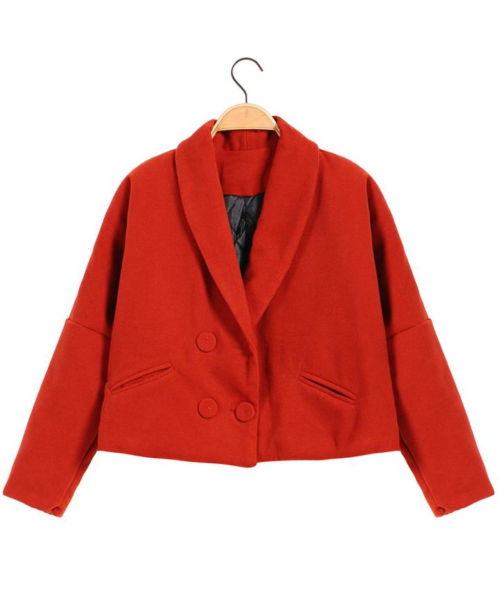 Romwe Lapel Loose Crop  Woolen Orange Coat