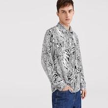 Romwe Guys Flap Pocket Zebra Pattern Shirt