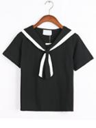 Romwe Black Tied Sailorcollart-shirt