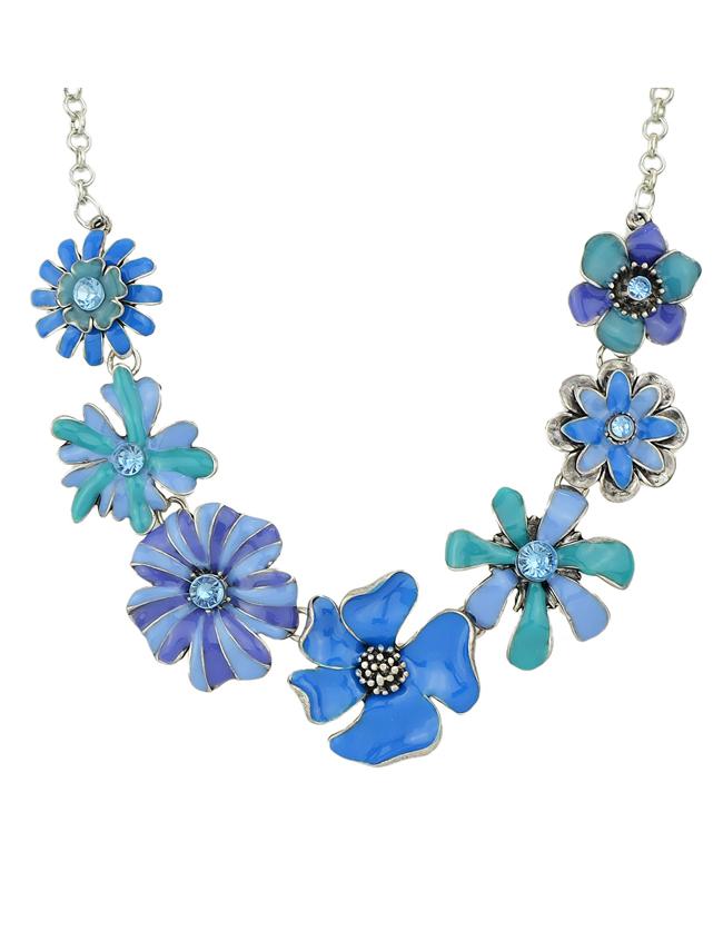 Romwe Bohemian Style Blue Enamel Shourouk Flower Necklace