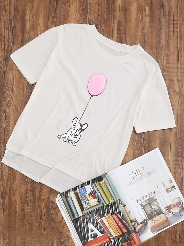 Romwe Dog Print High Low Tee