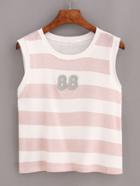 Romwe Pink Striped Patch Tank Top