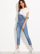 Romwe Ripped Overall Jeans With Pocket