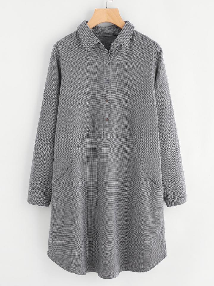 Romwe Houndstooth Shirt Dress