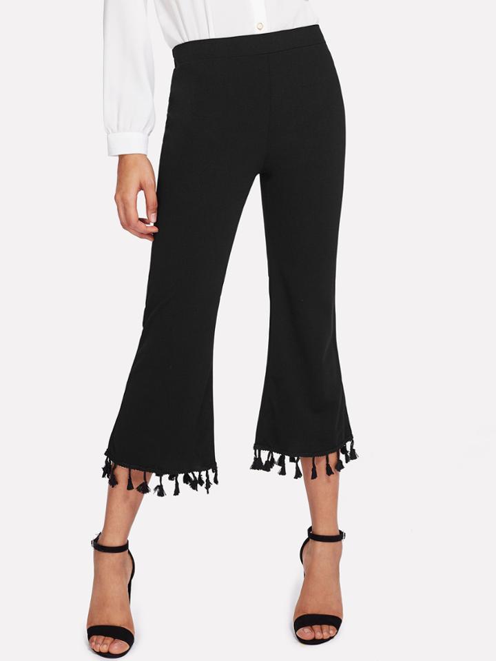Romwe Fringe Hem Flare Crop Pants