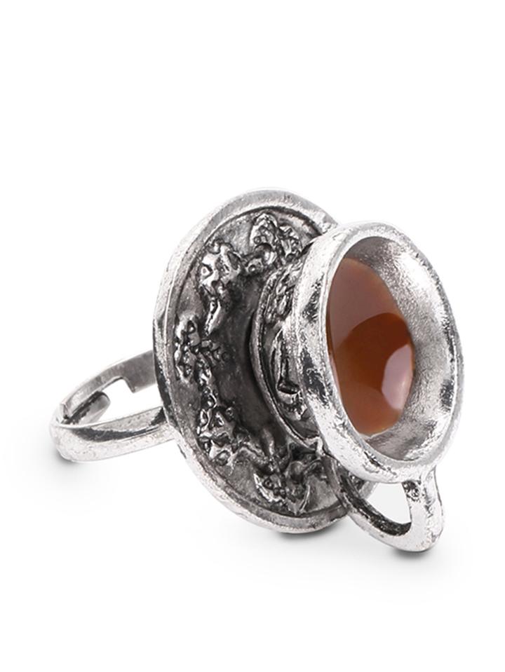 Romwe Antique Silver Coffee Cup Spoon Shaped Ring