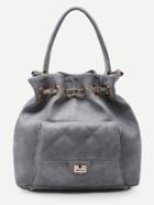 Romwe Grey Faux Leather Quilted Bucket Bag