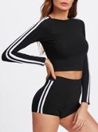 Romwe Side Striped Crop Top With Shorts