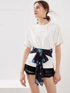 Romwe Galaxy Print Sash Tie Detail T-shirt