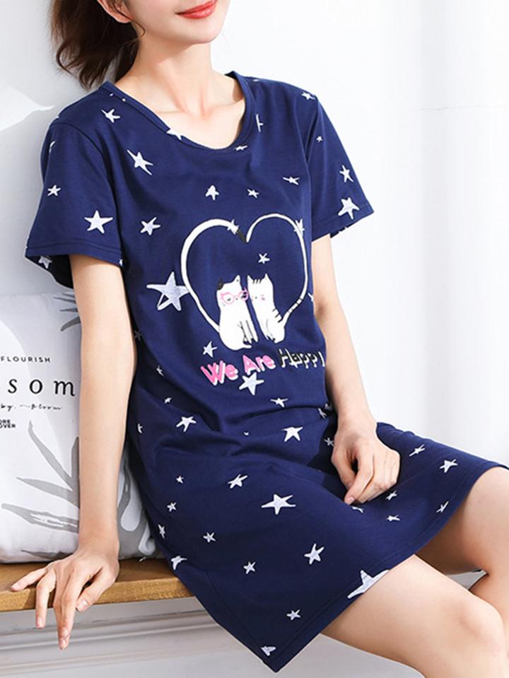 Romwe Cat & Star Print Dress