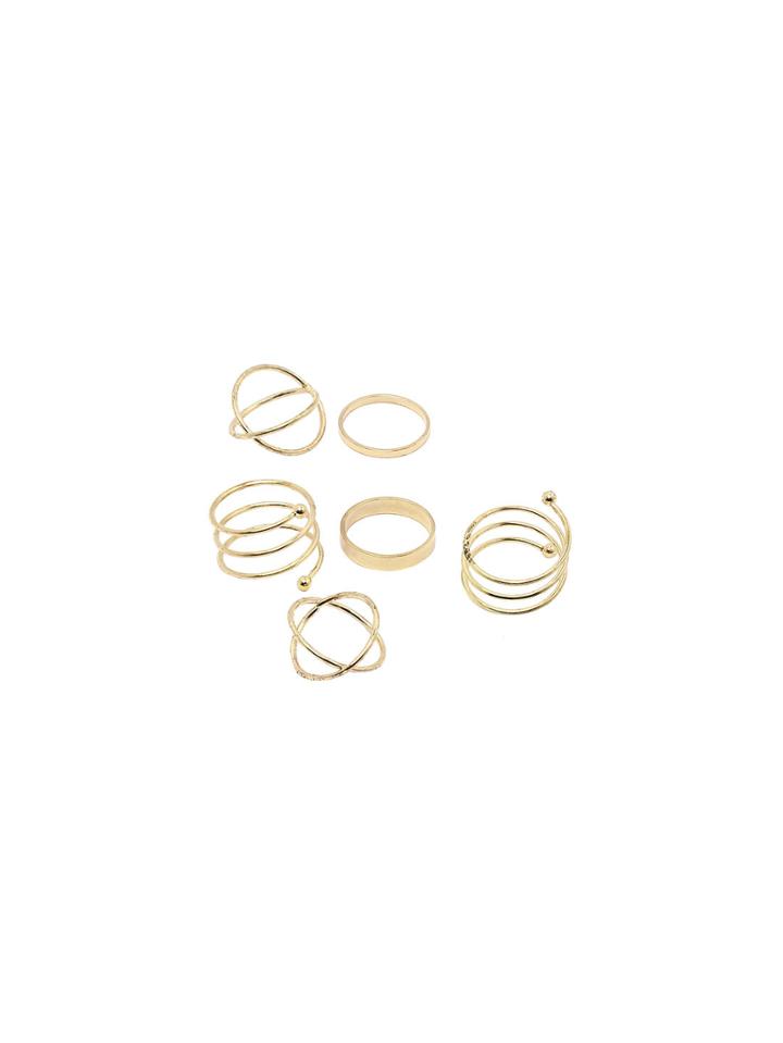 Romwe Golden Geometric Ring Set - 6 Pcs