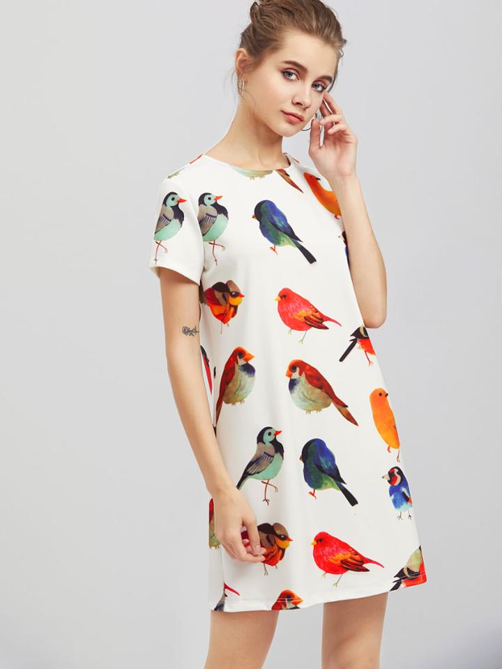 Romwe Allover Bird Print Dress