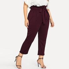 Romwe Plus Self Tie Waist Paperbag Trouser Pants
