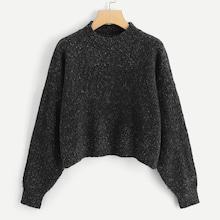 Romwe Drop Shoulder Flecked Crop Sweater
