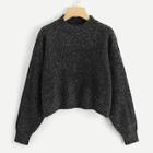 Romwe Drop Shoulder Flecked Crop Sweater