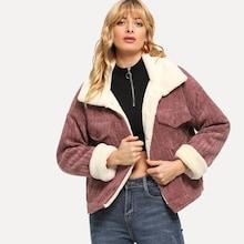 Romwe Corduroy Drop Shoulder Shearling Lined Jacket