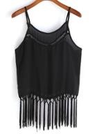 Romwe Spaghetti Strap With Tassel Chiffon Black Cami Top