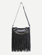 Romwe Black Fringe Design Shoulder Bag With Handle