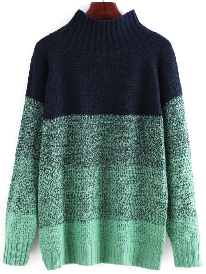 Romwe High Neck Color-block Loose Sweater