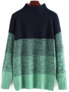 Romwe High Neck Color-block Loose Sweater