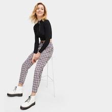 Romwe Plaid Letter Tape Drawstring Pants