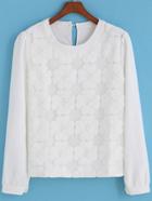 Romwe Round Neck Flower Patch Blouse
