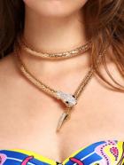 Romwe Golden Crystal Snake Shape Necklace