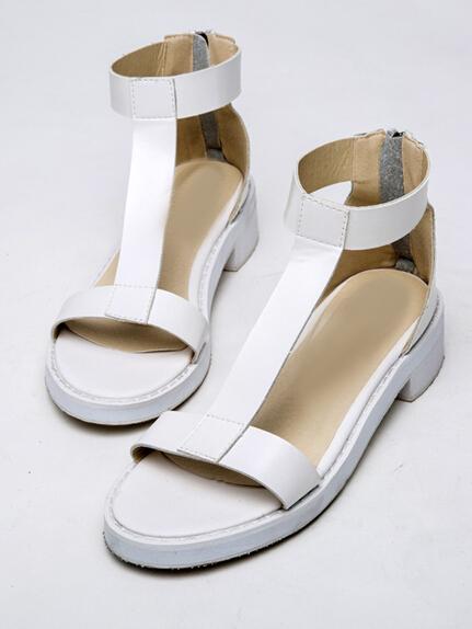 Romwe White Back Zipper T Strap Sandals