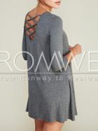 Romwe Grey Long Sleeve Backless Dress