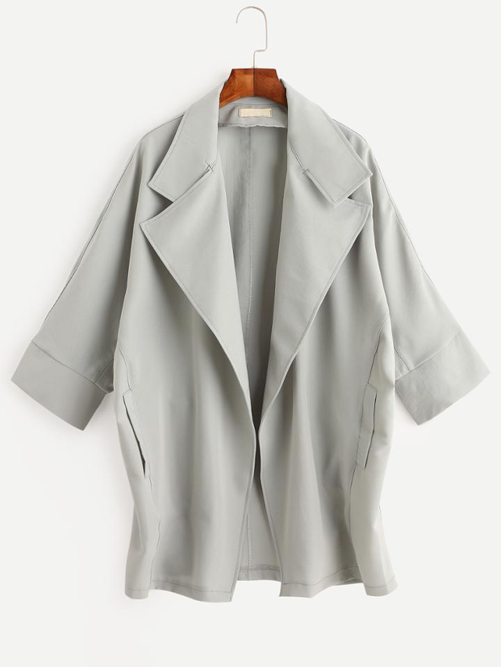 Romwe Grey Cocoon Duster Coat With Pockets