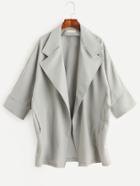 Romwe Grey Cocoon Duster Coat With Pockets