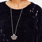Romwe Rhinestone Crown Pendant Necklace