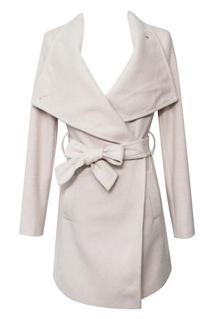 Romwe Self-tie White Faux Woolen Coat