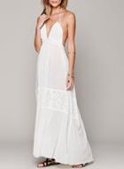 Romwe White Spaghetti Strap Lace Insert Maxi Dress