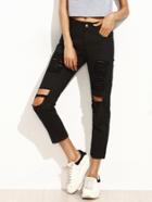 Romwe Black Ripped Skinny Jeans