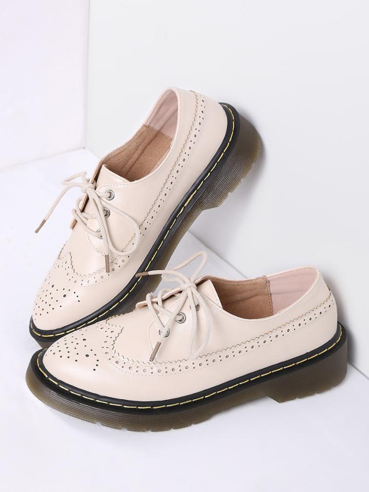 Romwe Apricot Lace Up Pu Flat Shoes