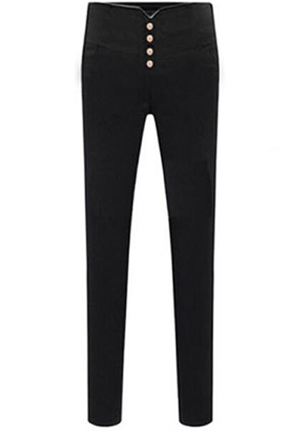 Romwe Buttons Slim Elastic Pencil Pant