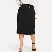 Romwe Plus Button Decoration Solid Skirt