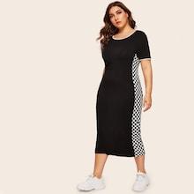 Romwe Plus Checked Side Ringer Tee Dress